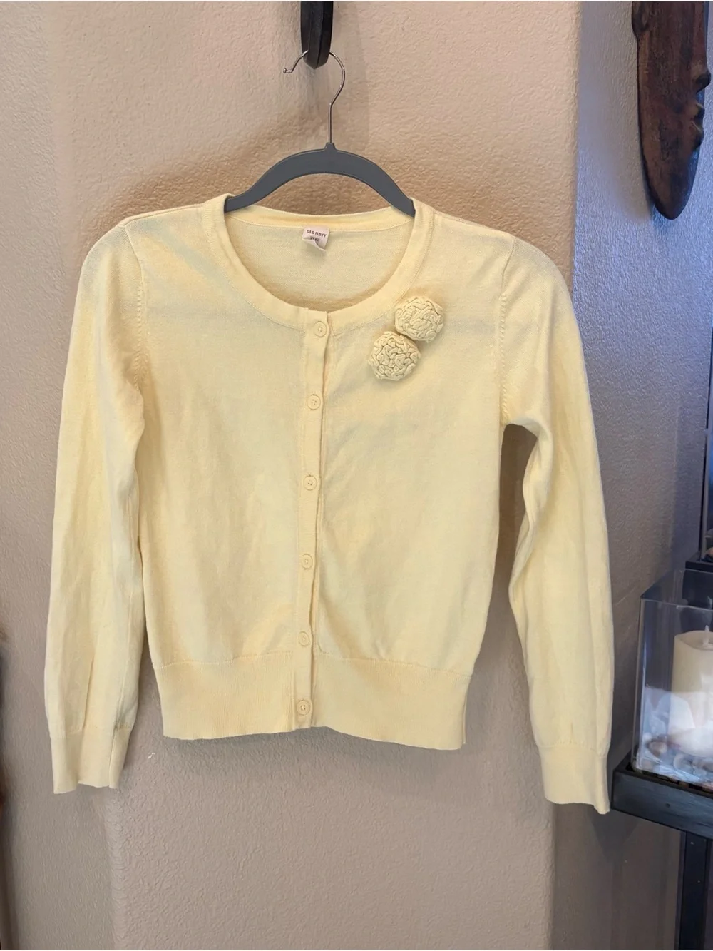 Old Navy Teens Yellow Button Cardigan with Floral Accents Size 14Y